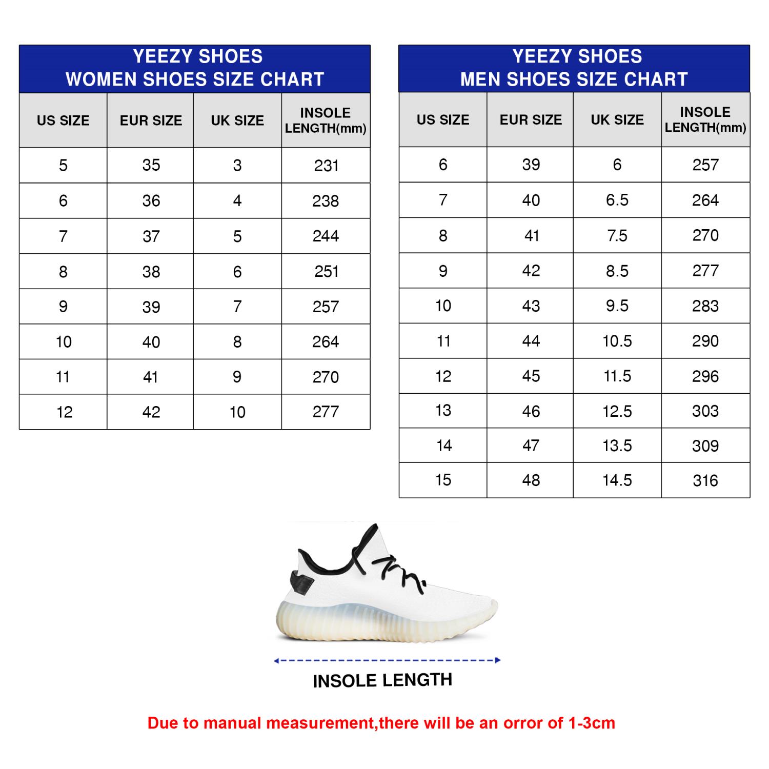 Yeezy us deals size chart