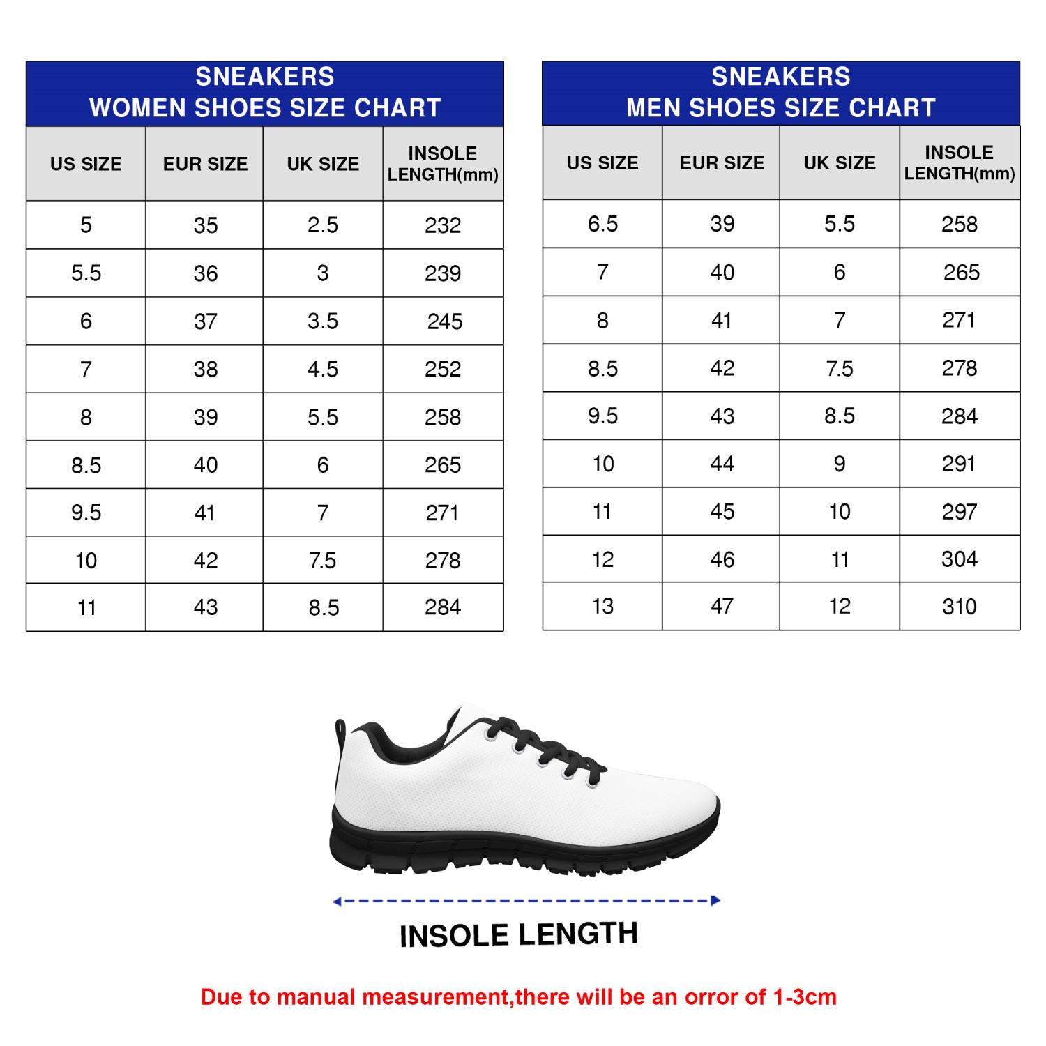 Sneakers Shoes Size Chart