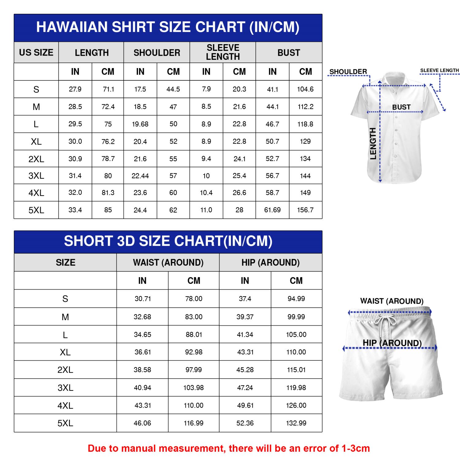 Size Chart Hawaiian Set