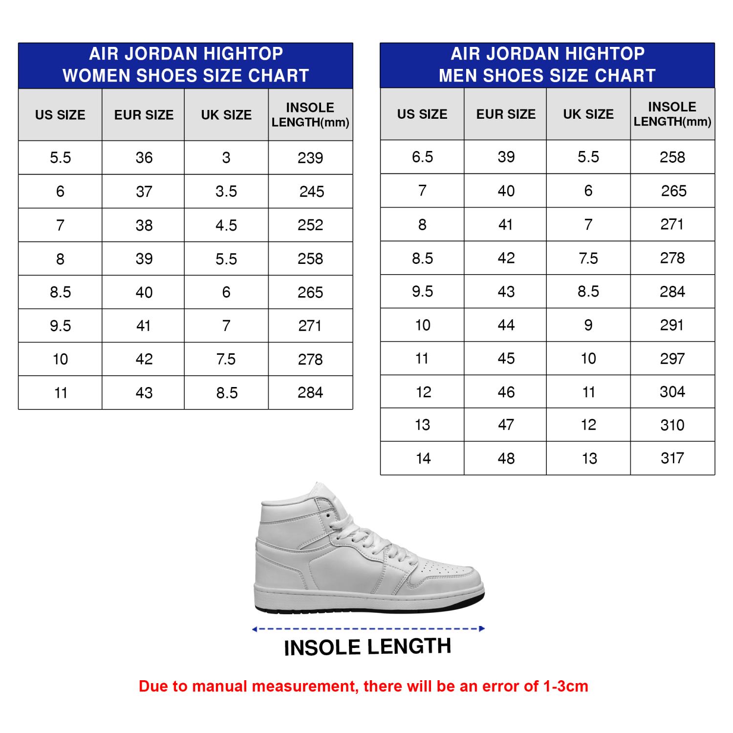 Air Jordan Hightop Size Chart