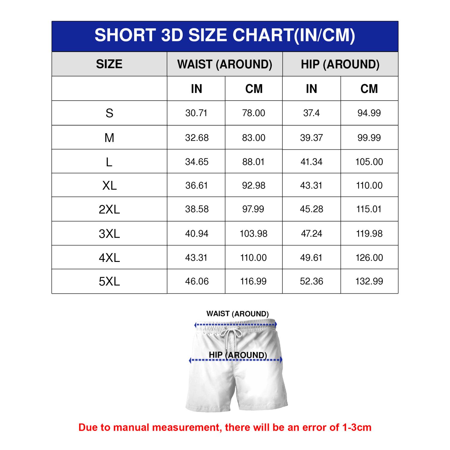 Short 3D Size Chart