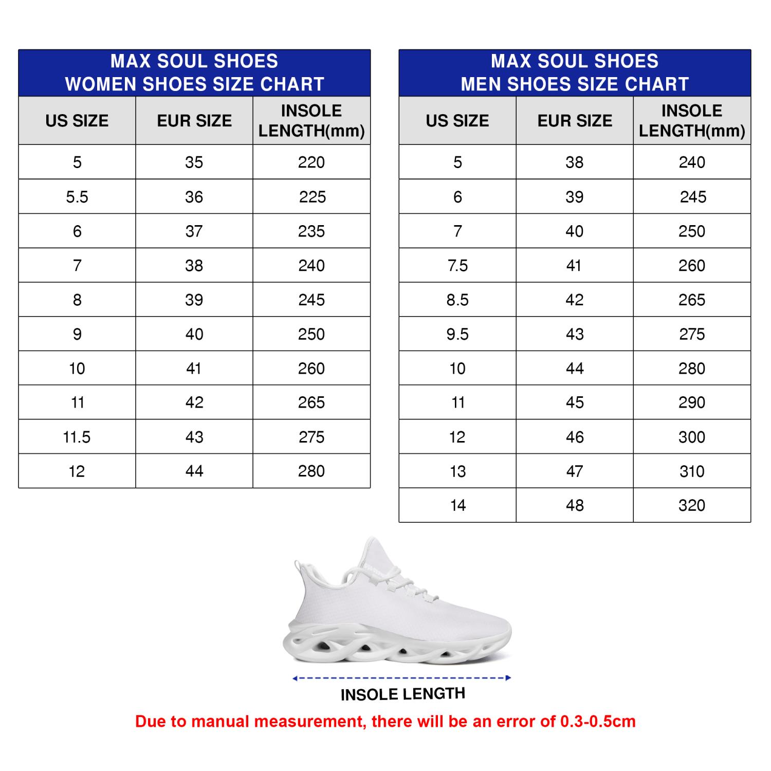 Max Soul Shoes Size Chart