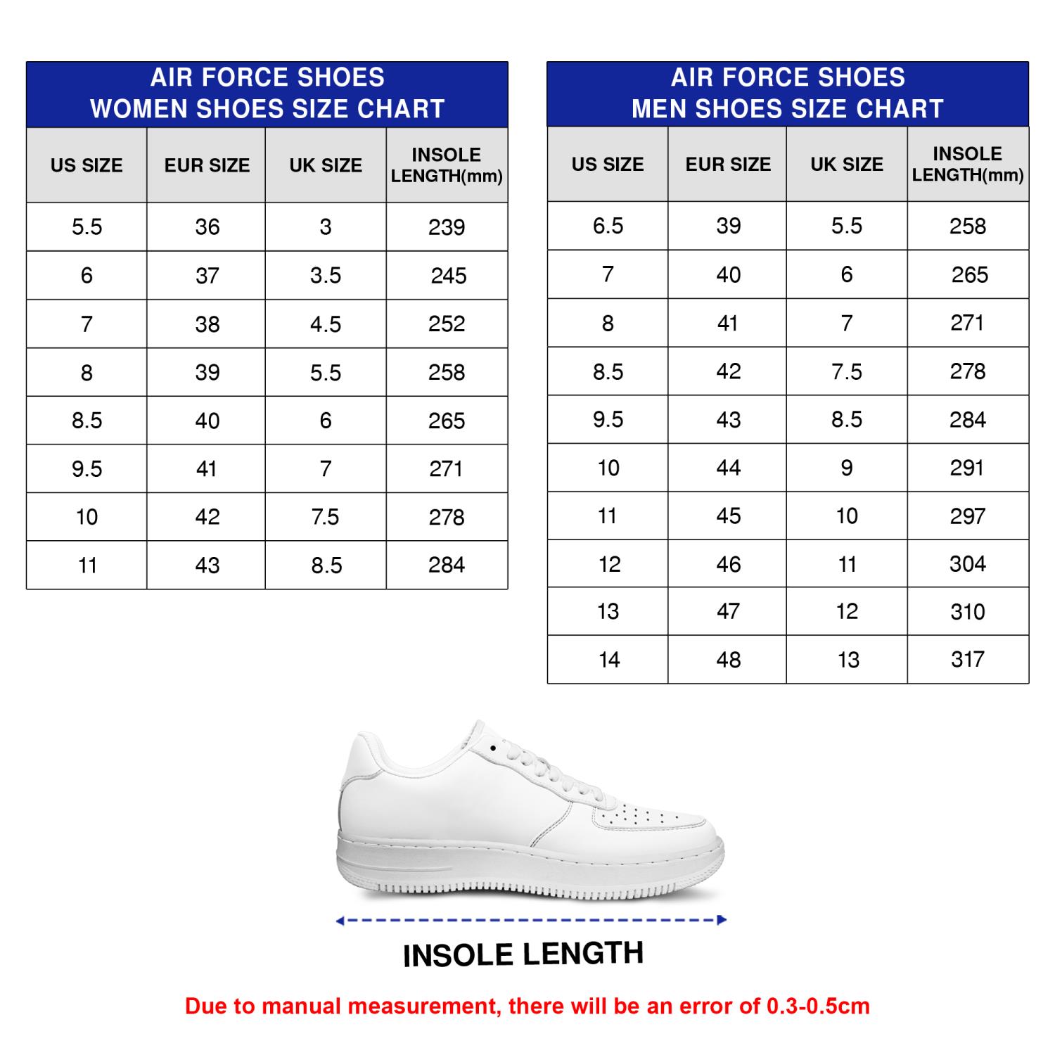 Air Force Shoes Size Chart